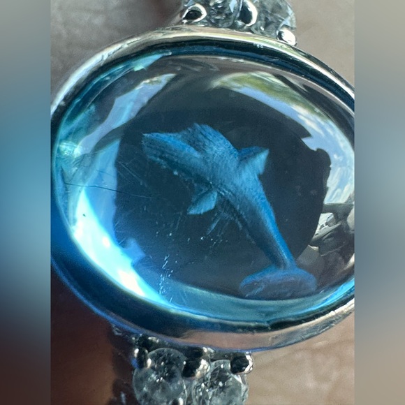 Diamond and Topaz Dolphin Intaglio Fish Marine Ocean Solid Gold Whale Shark - Picture 14 of 17